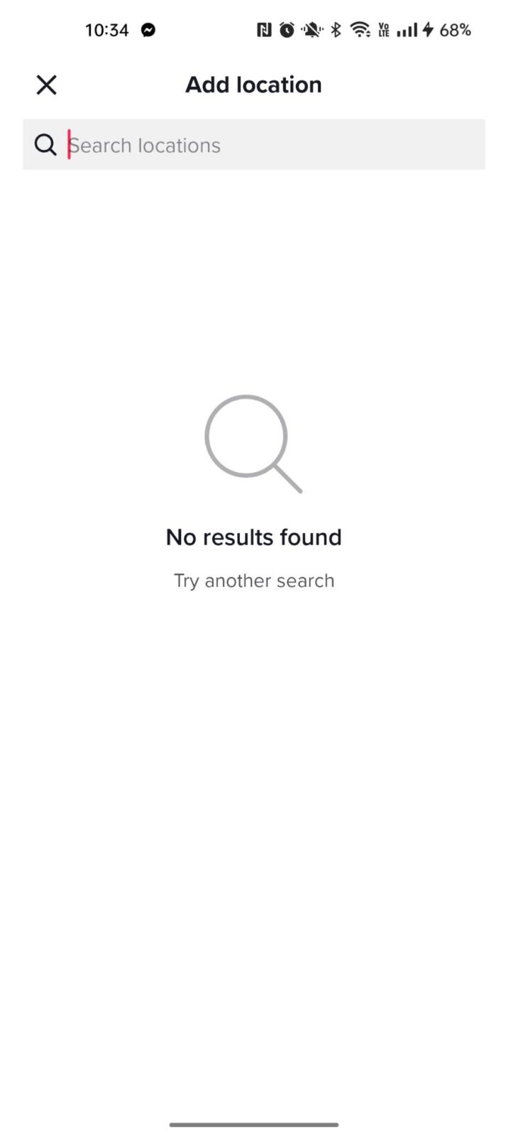 Zrzut ekranu z aplikacji TikTok po włączeniu lokalizacji