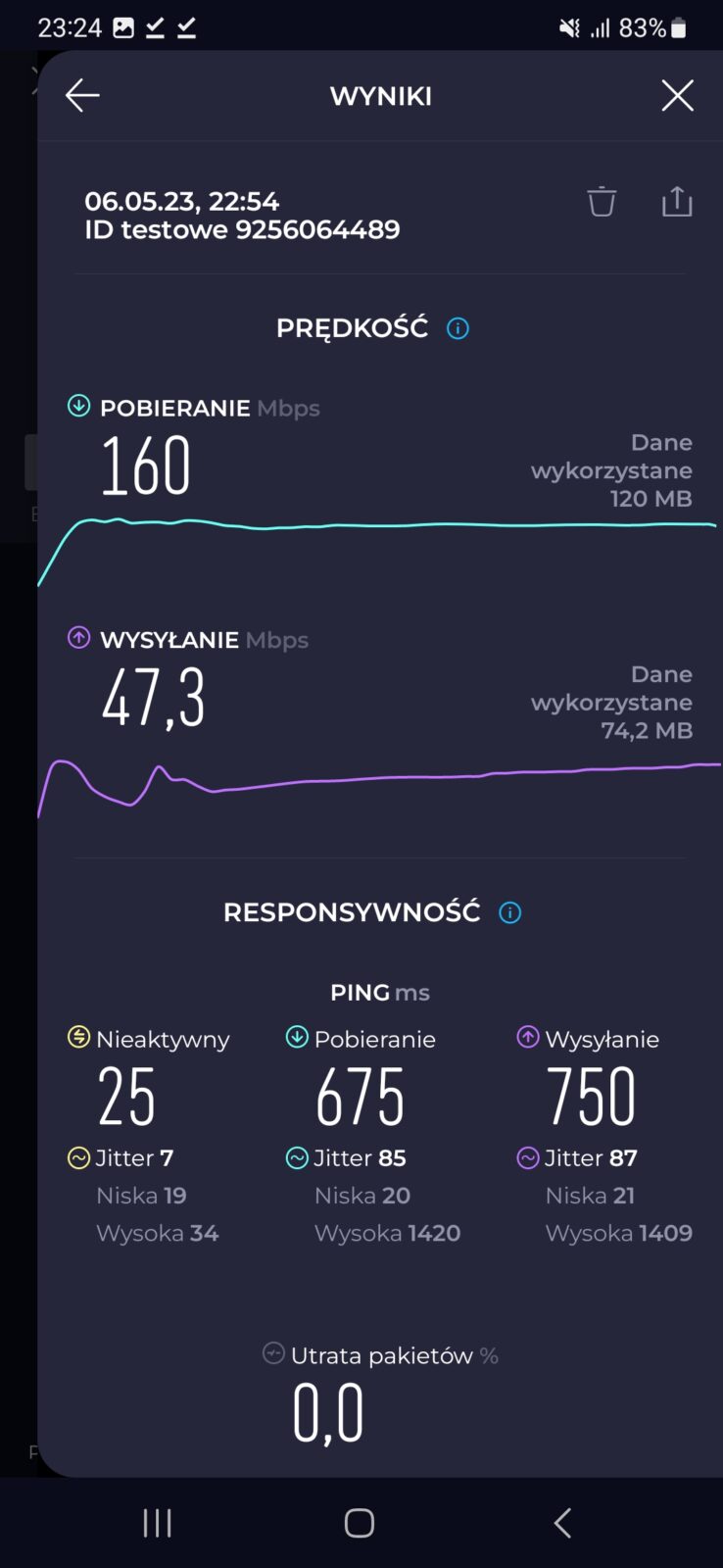 Samsung Galaxy A54 5G - test prędkości 5G w Plusie, Warszawa Ochota