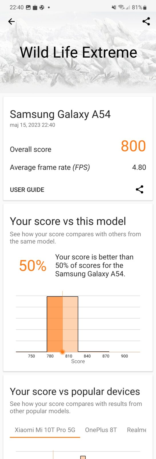 Samsung Galaxy A54 5G - 3D Mark Wild Life Extreme