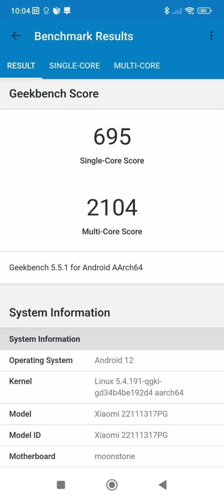 POCO X5 5G - Geekbench 5