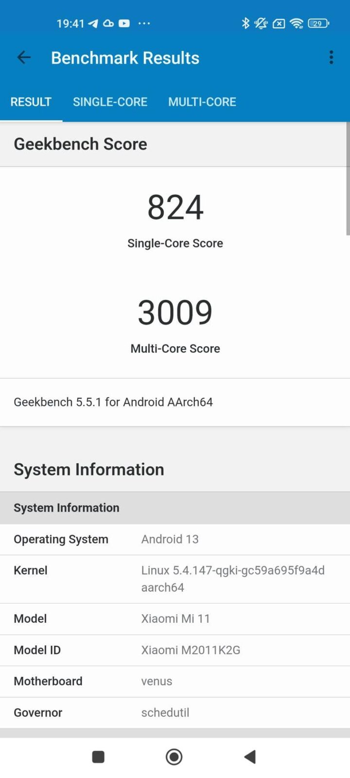 Xiaomi Mi 11- Geekbench 5