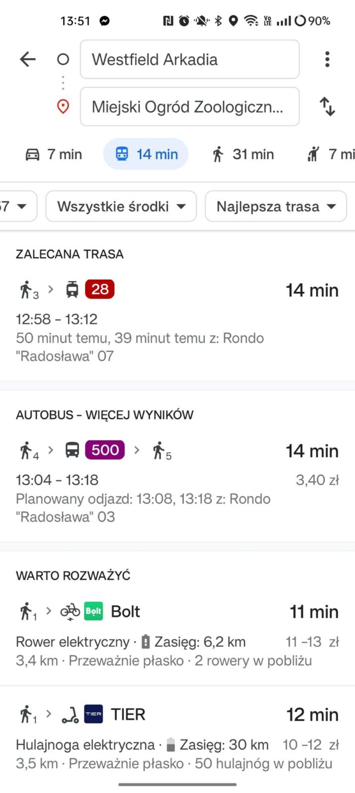 Awaria Jakdojade - alternatywa w postaci Map Google, opcje podróży