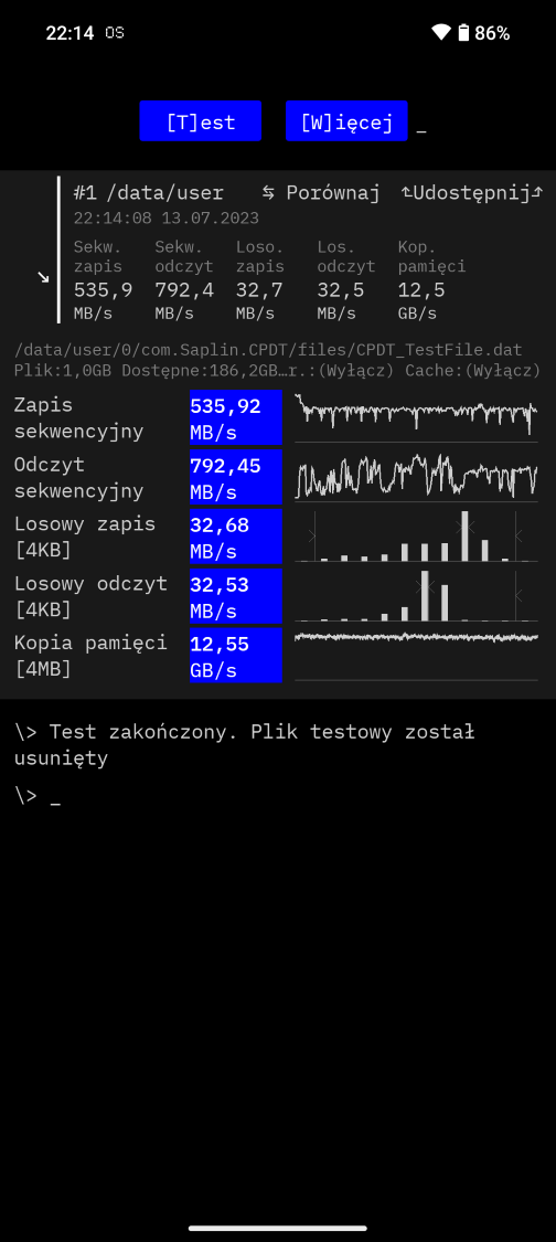 Cross Platform Disk Test dla Nothing Phone (2) - 535/792 MB/s