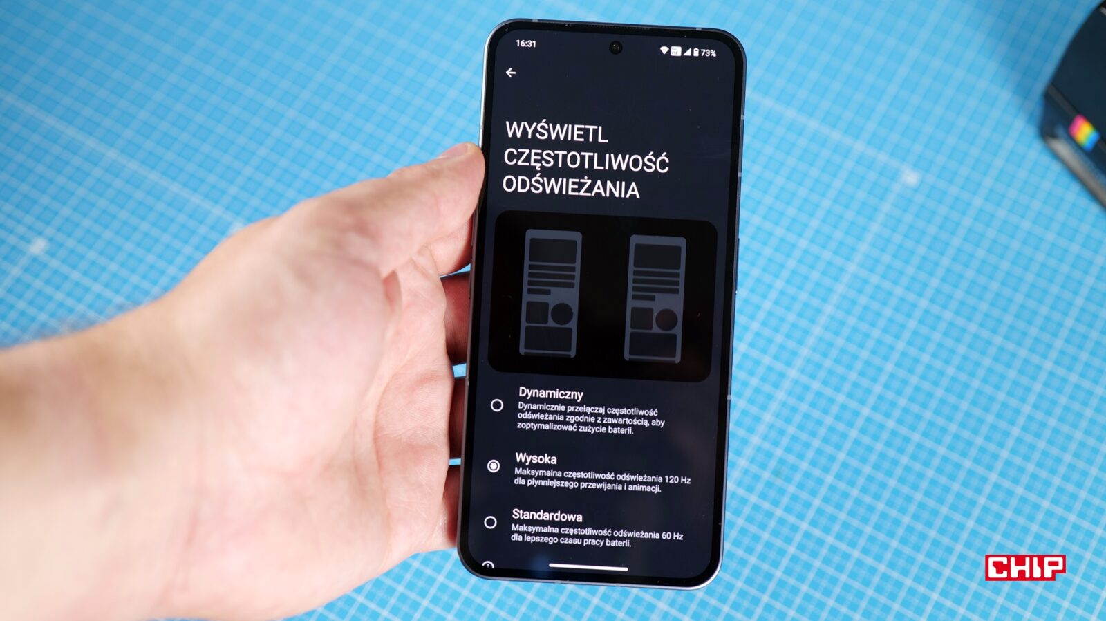 Ustawienia częstotliwości odświeżania w Nothing Phone (2)