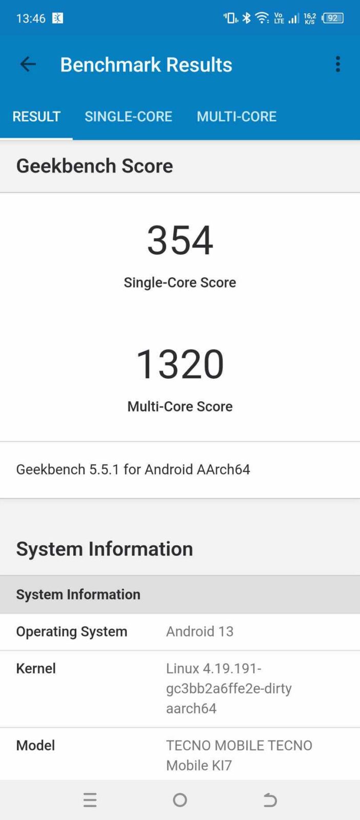 Tecno Spark 10 Pro w Geekbench 5 - 354/1320