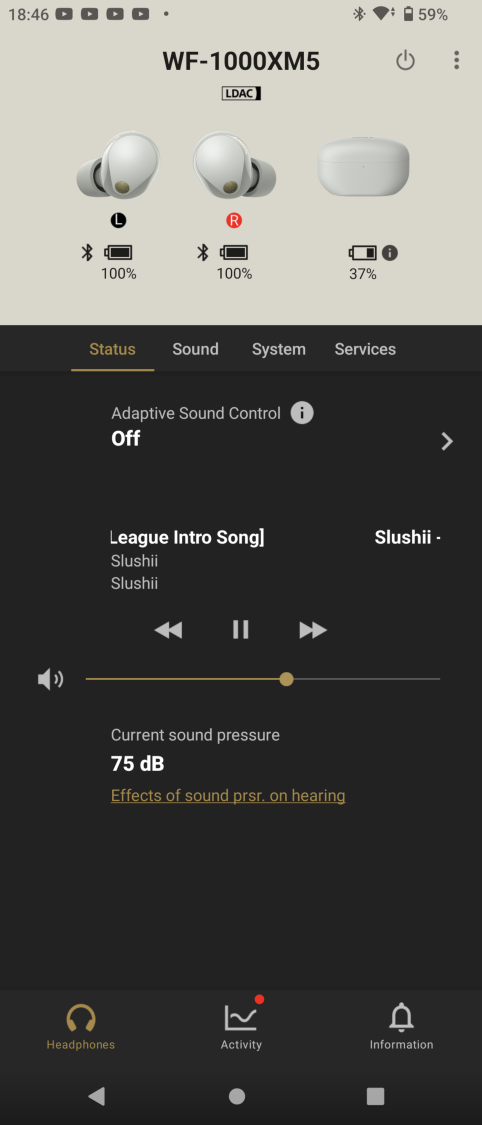 Ekran główny aplikacji Headphones