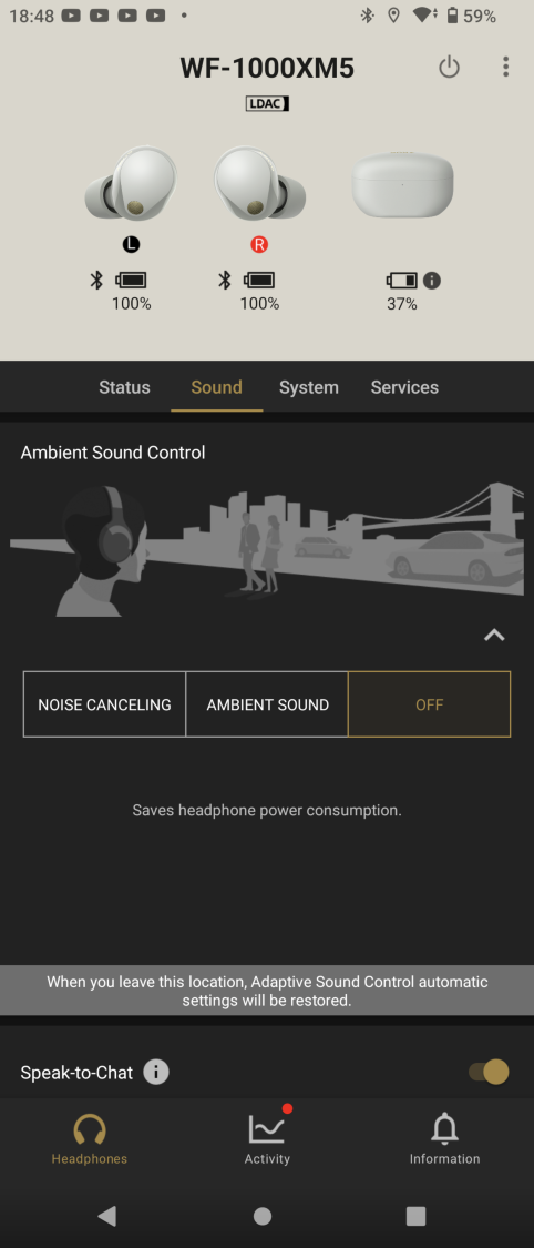 Sony WF-1000XM5 - wyłączone funkcje mikrofonów