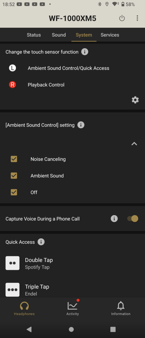 Gesty dla lewego ucha - ilość przycisków