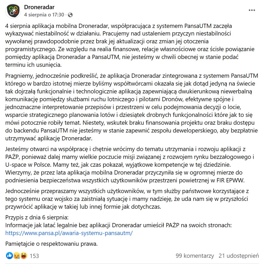 Droneradar nie działa