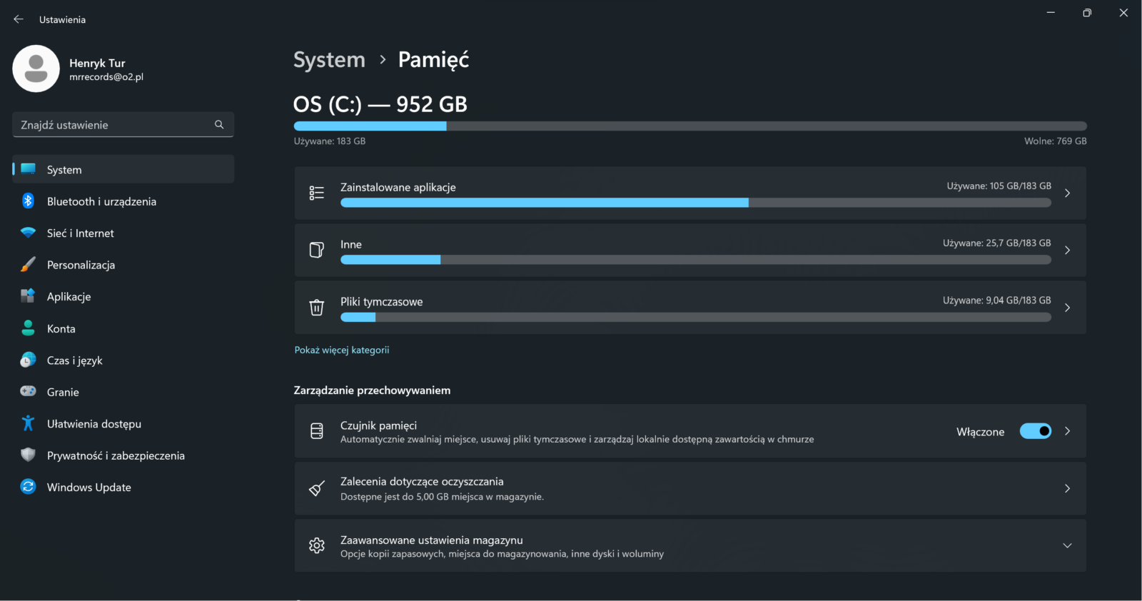 Windows 11 Czujnik Pamięci