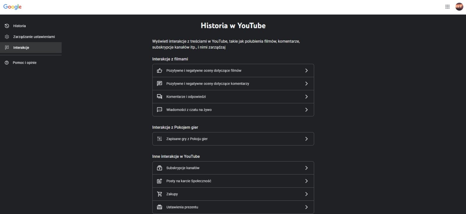 Pełna historia w YouTube