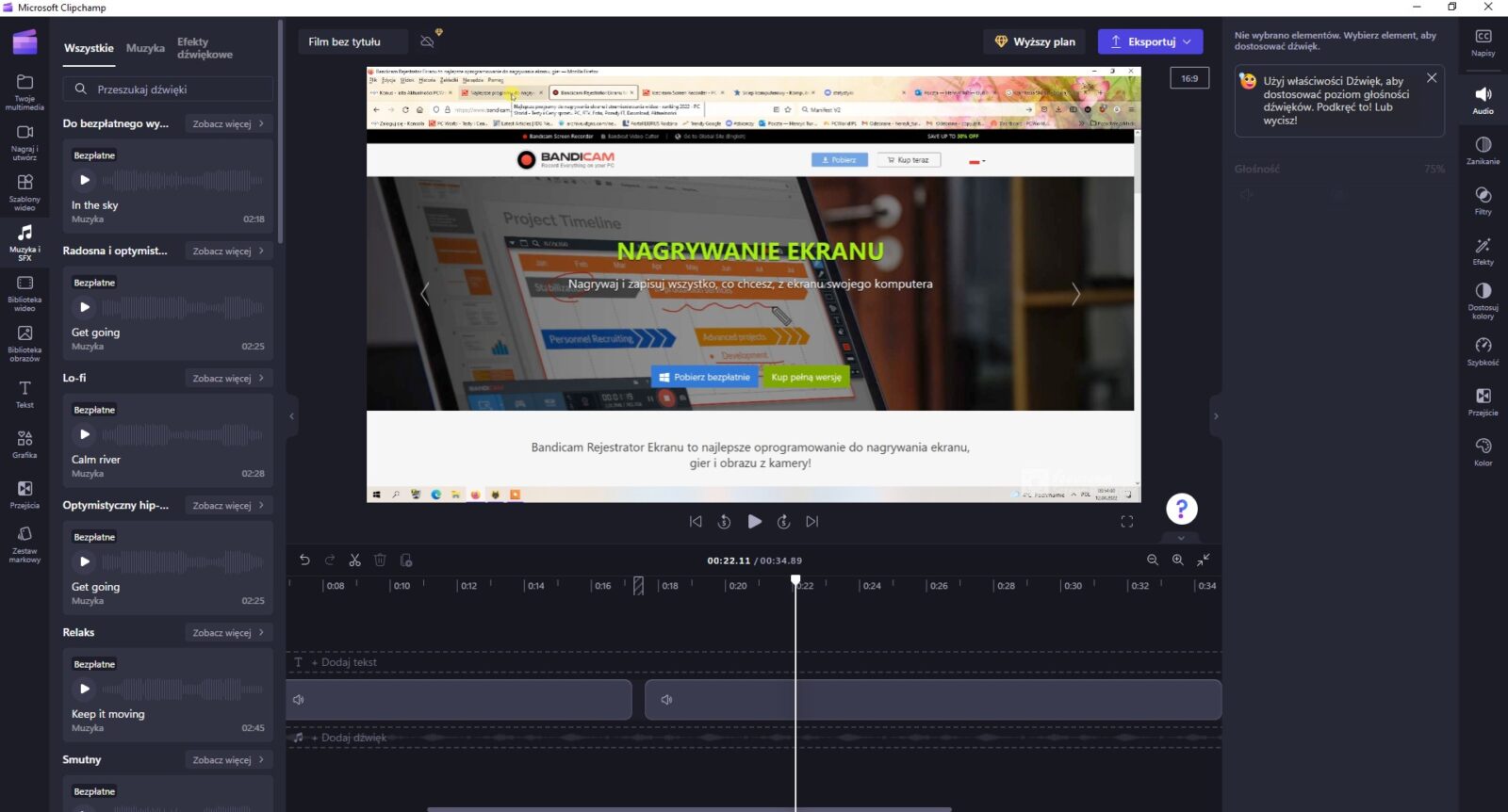Montowanie filmów w Clipchamp