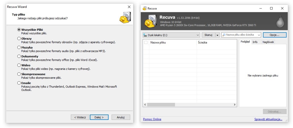 Darmowa Recuva na Windows