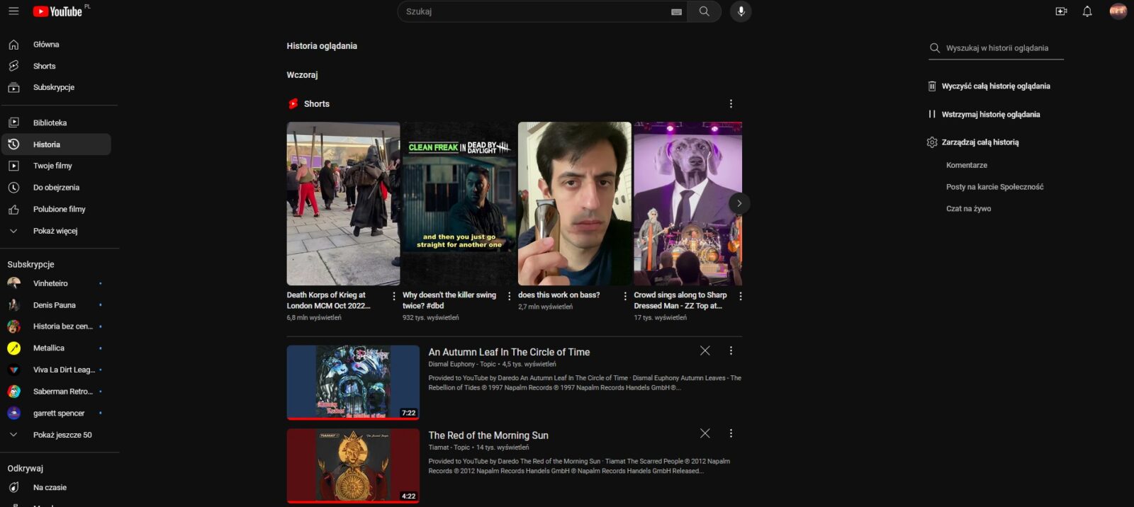 Historia aktywności YouTube