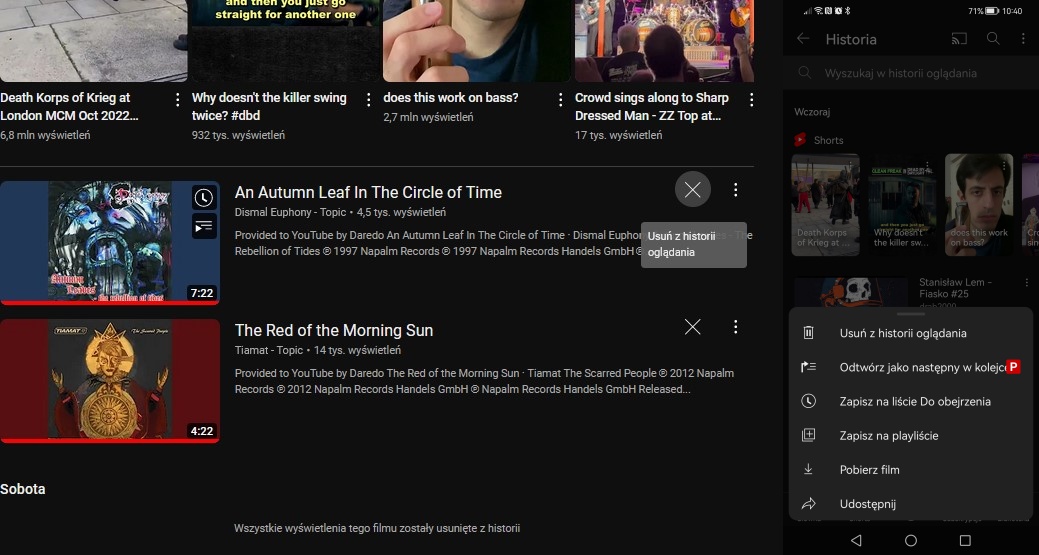 Usuwanie klipu z YouTube