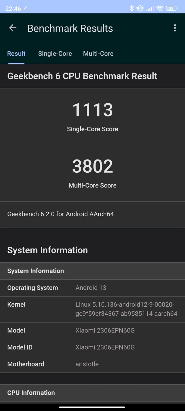 Xiaomi 13T - Geekbench 6 1113/3802
