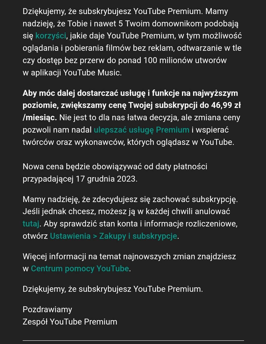 YouTube podwyżka