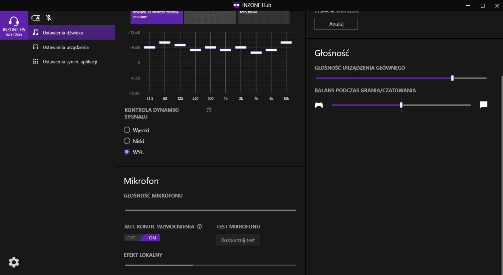 Ustawienia mikrofonu w INZONE Hub