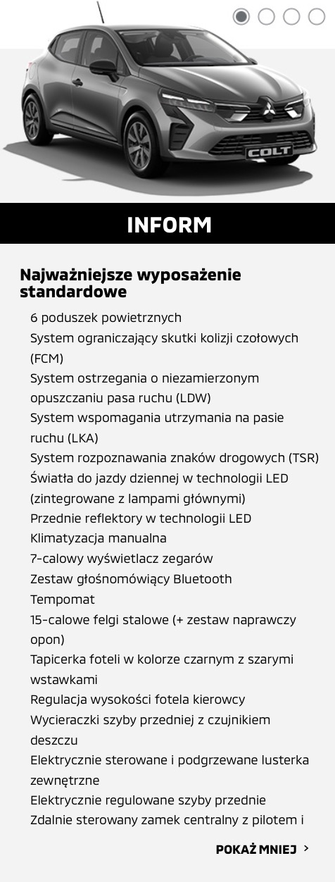 Mitsubishi Colt wyposażenie