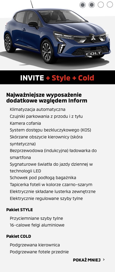 Mitsubishi Colt wyposażenie