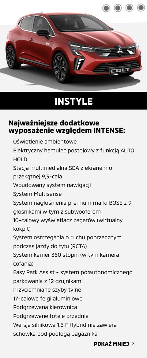 Mitsubishi Colt wyposażenie