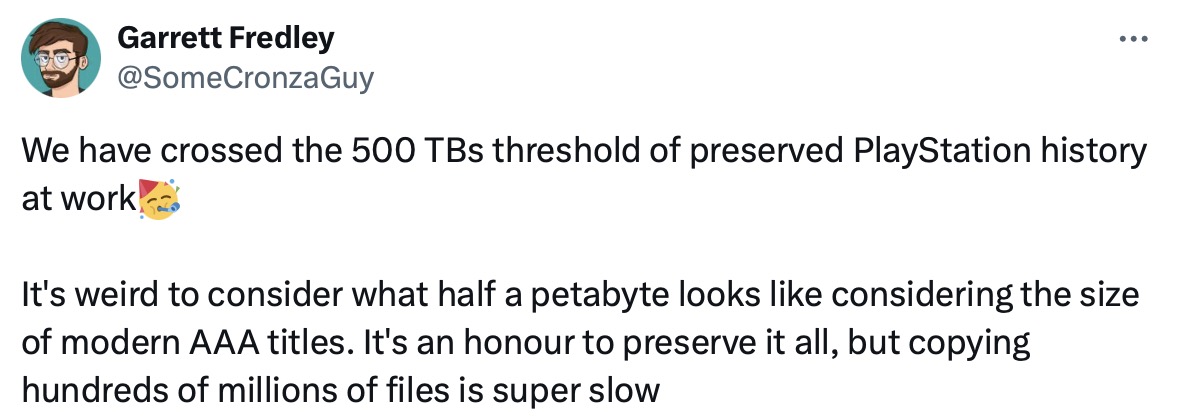 Garret Fredley PlayStation Studios IP Preservation 500 TB plików
