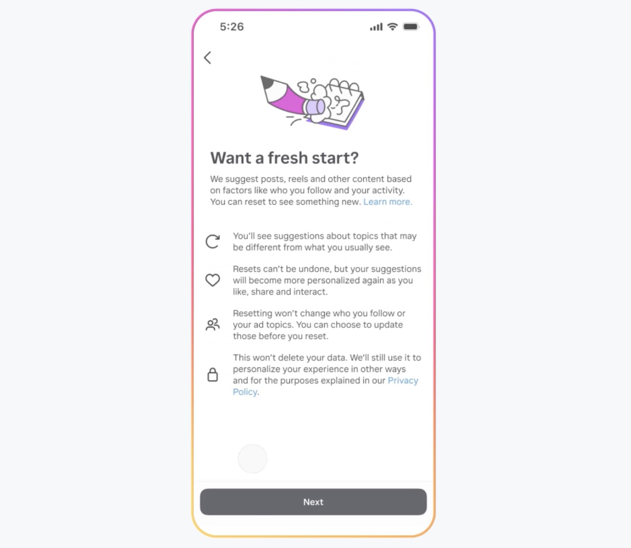 Instagram fresh start