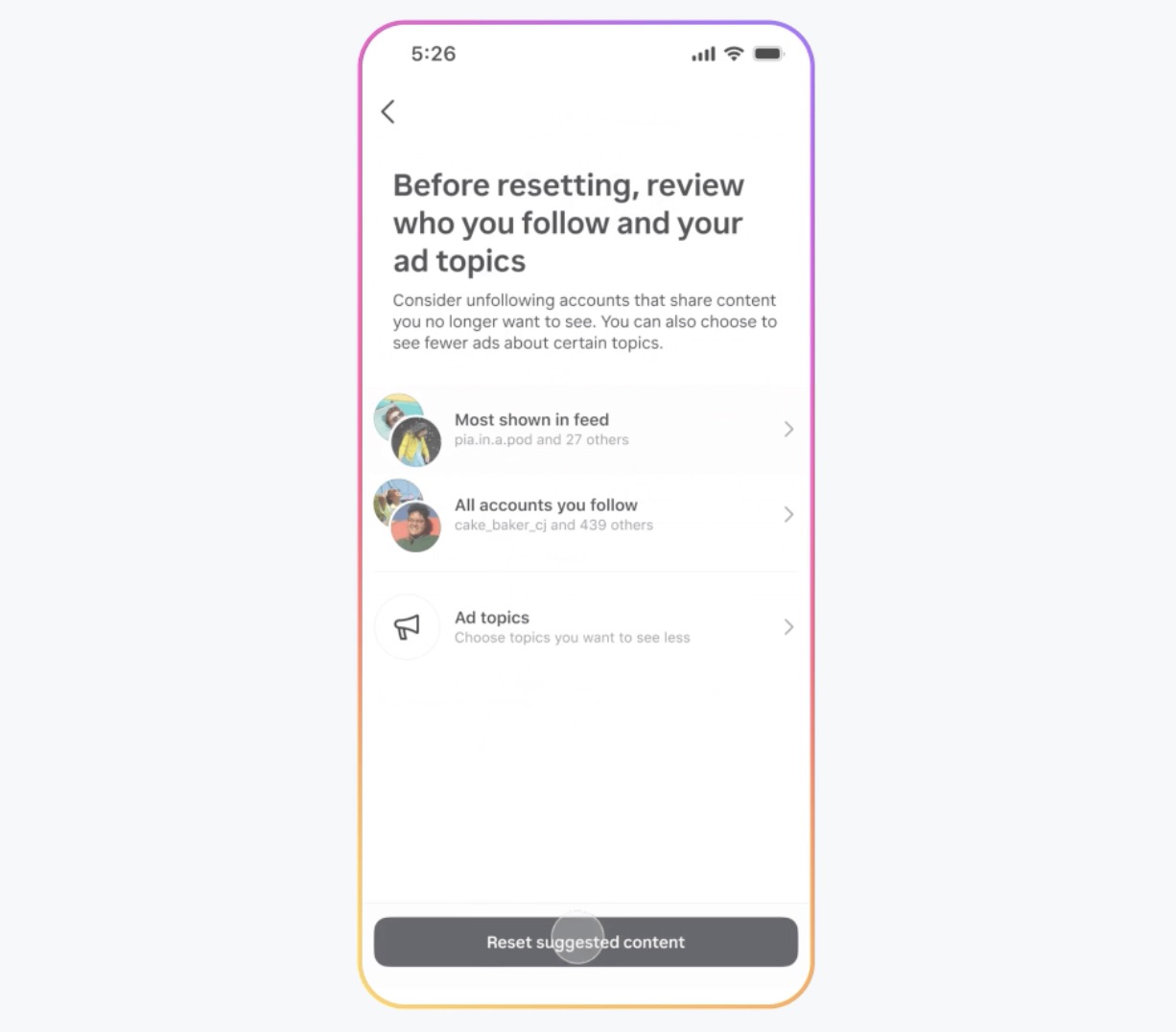 Instagram fresh start