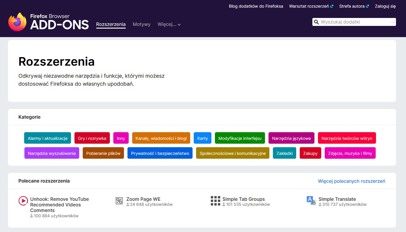 Firefox rozszerzenia