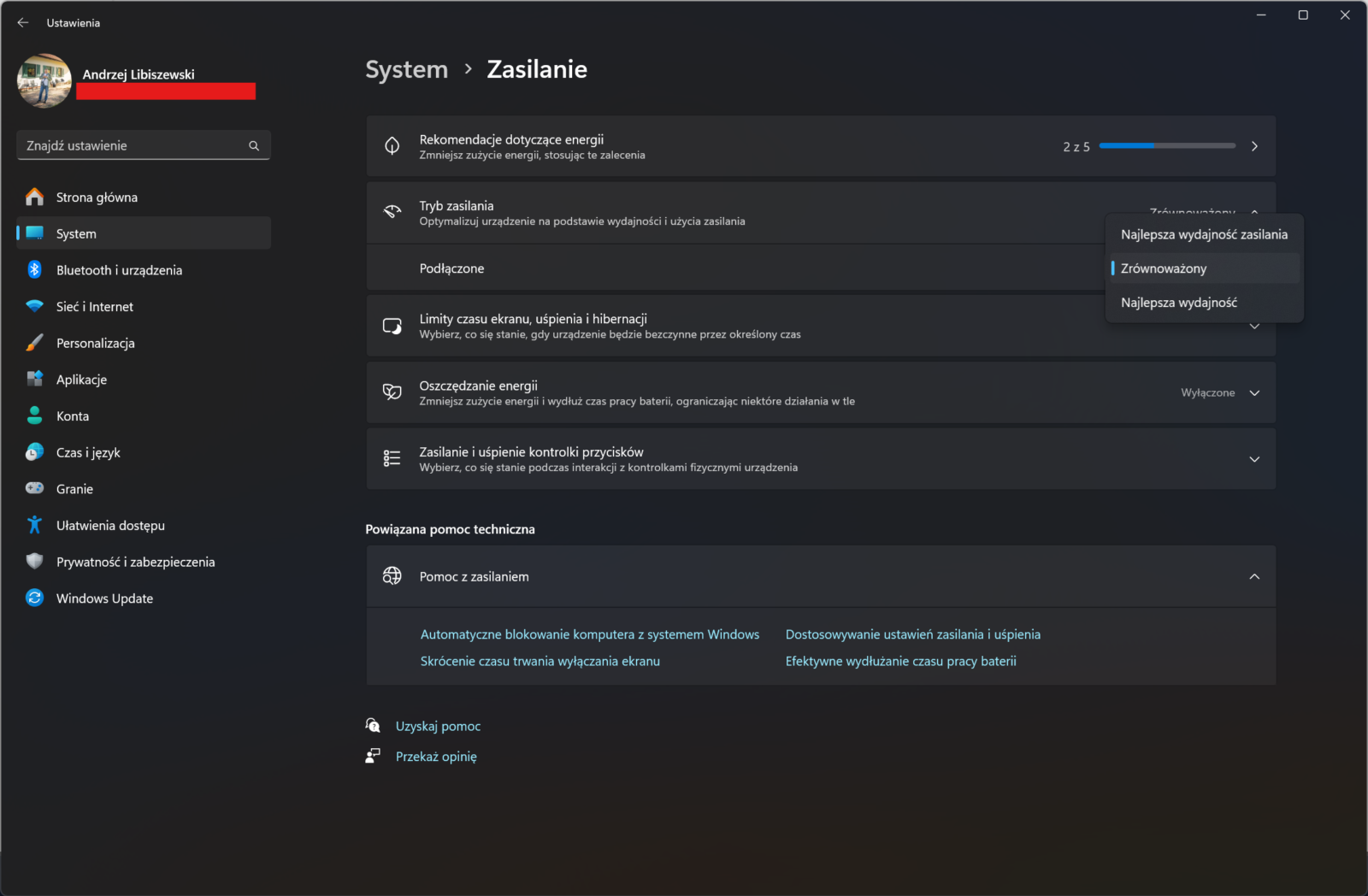 Windows 11 zasilanie