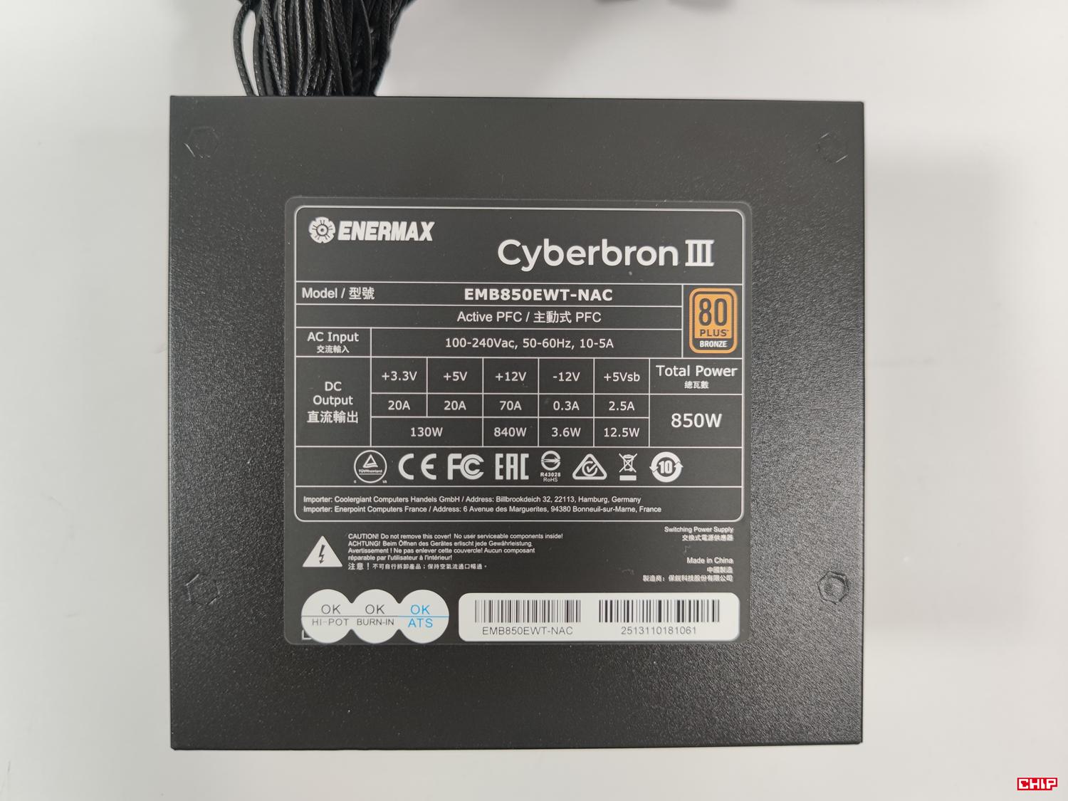 test Enermax Cyberbron III 850W, recenzja Enermax Cyberbron III 850W, opinia Enermax Cyberbron III 850W