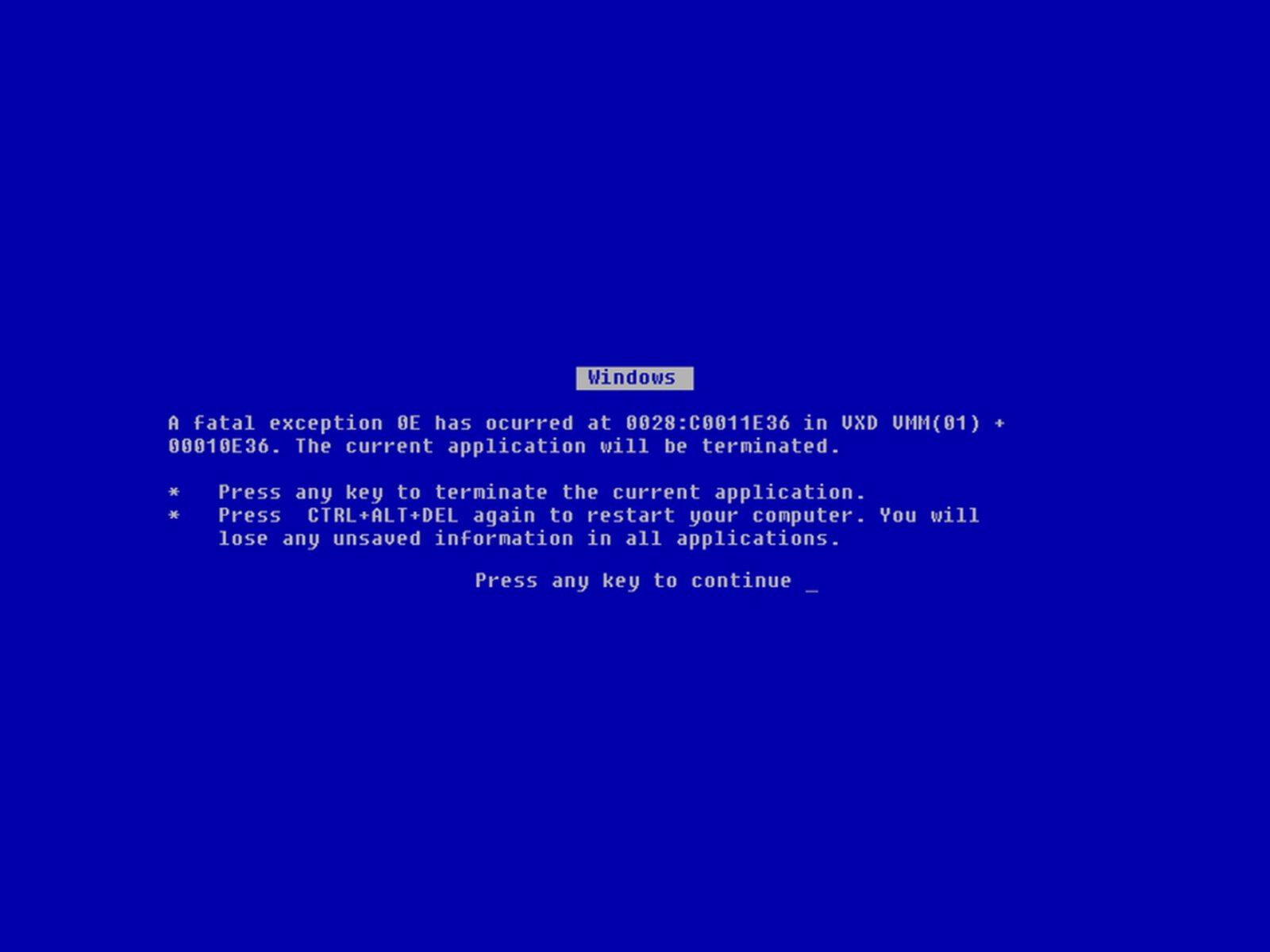 windows blue screen of death