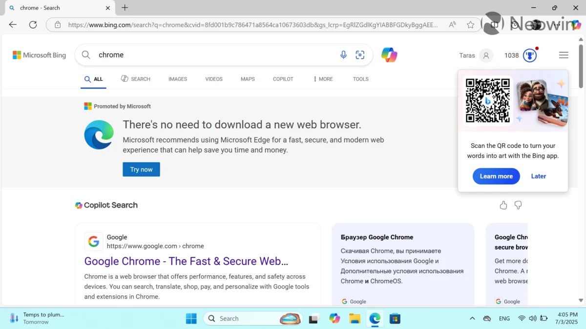 Microsoft przestał umieszczać reklamy Edge na stronie internetowej Chrome