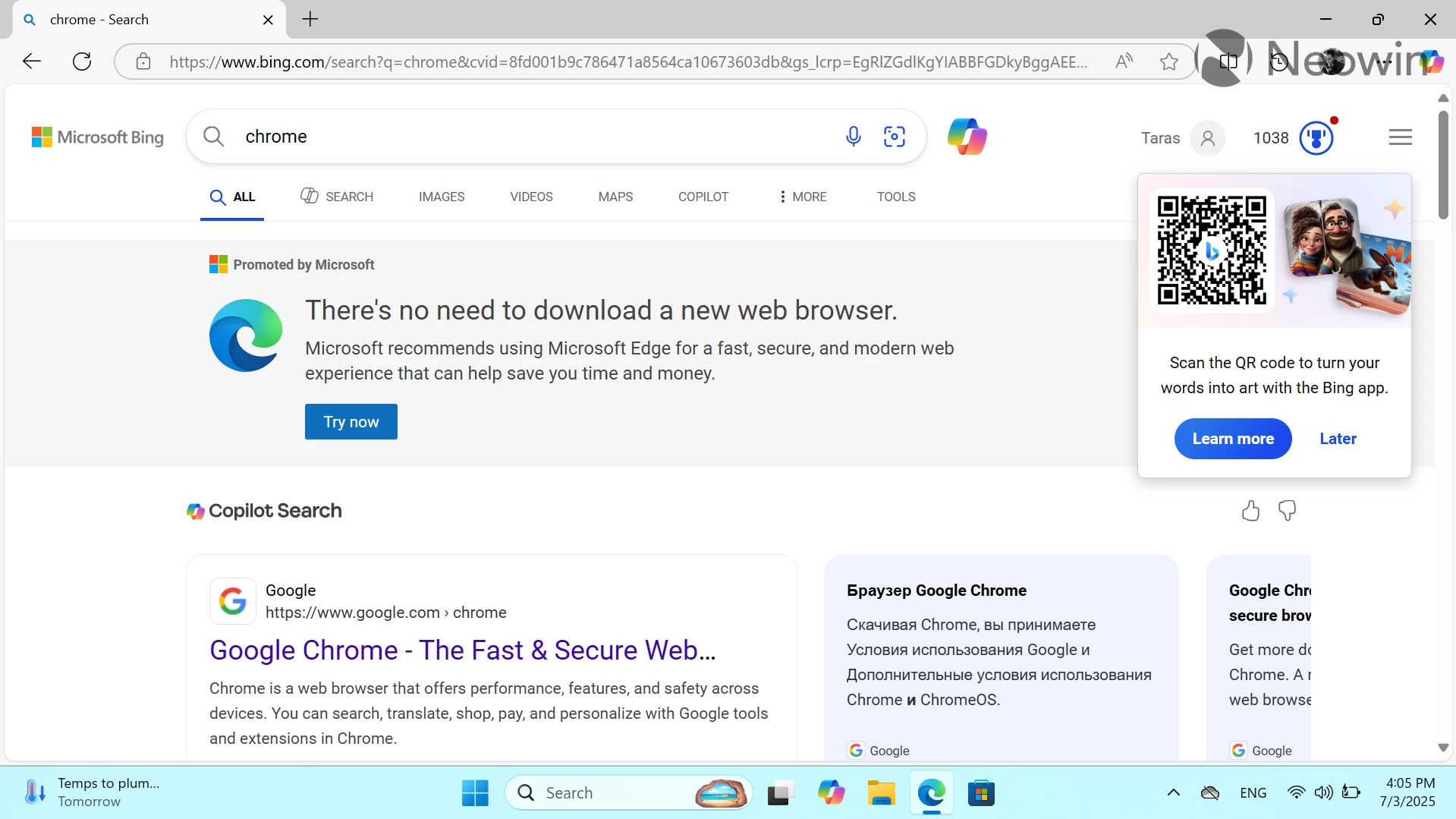 Microsoft przestał umieszczać reklamy Edge na stronie internetowej Chrome