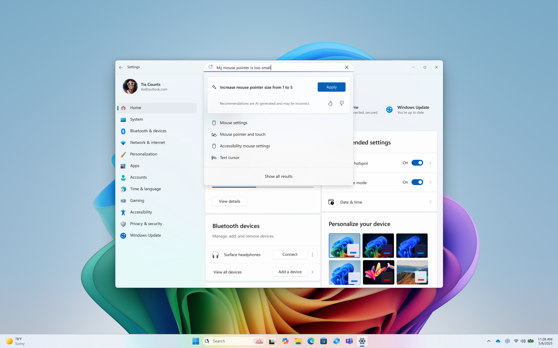 Microsoft pracuje nad AI w centrum sterowania w najnowszych wersjach testowych Windows 11
