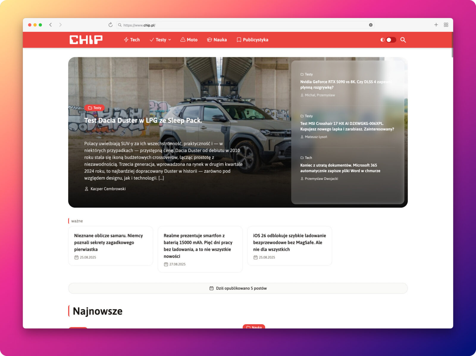 Zrzut ekranu aplikacji Ladybird uruchomionej na MacOS. Zrzut przedstawia przeglądarkę z uruchomioną stroną Chip.pl.